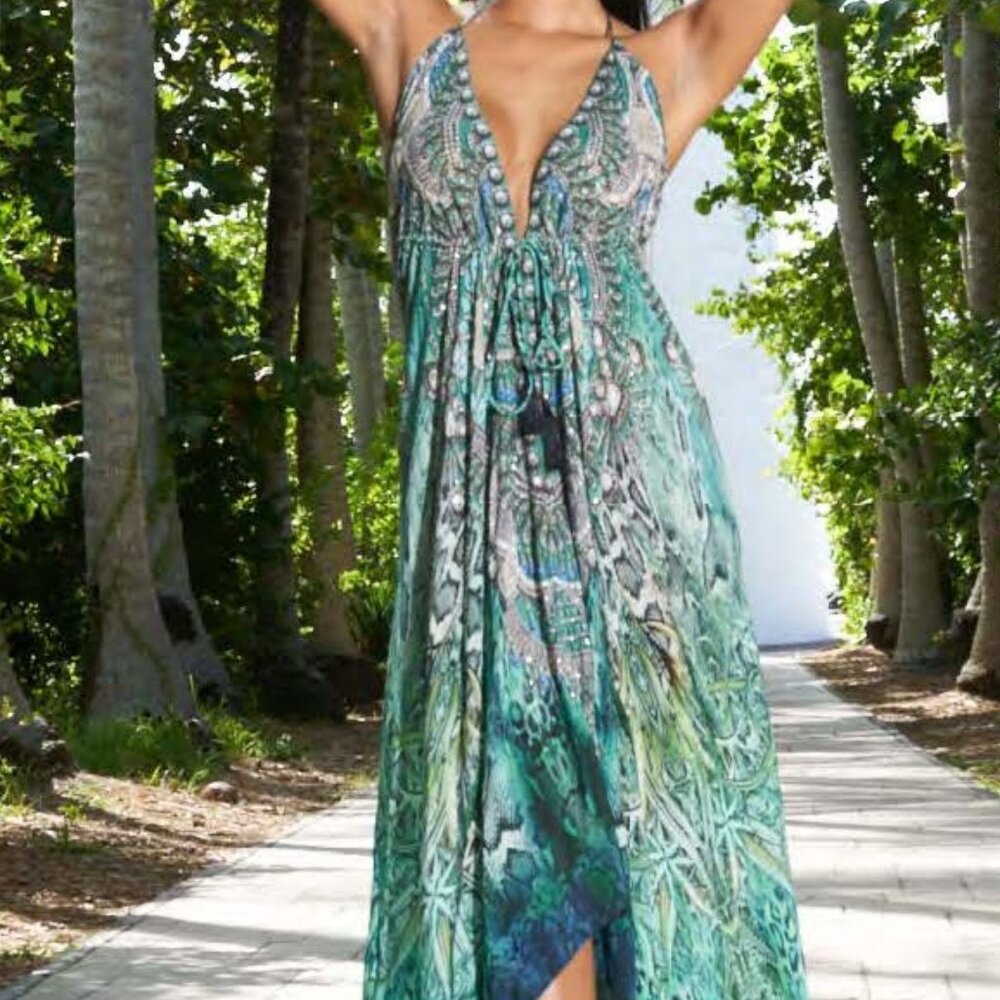 💎 Embellished Bohemian Turquoise Maxi Dress 💎